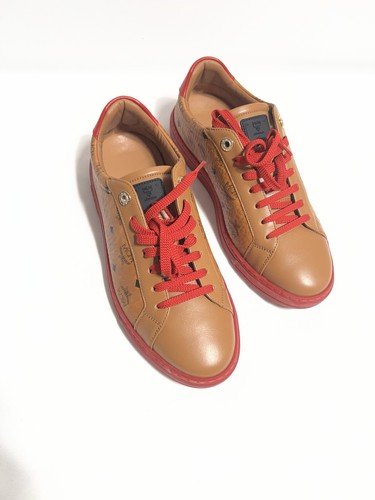 MCM Visetos Logo Low Top Lace-Up Athletic Sneakers Brown Red - photo 5