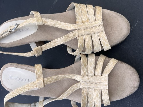 Aerosoles Women’s Beige Snakeskin Leather Strappy Ankle Strap Sa - photo 2