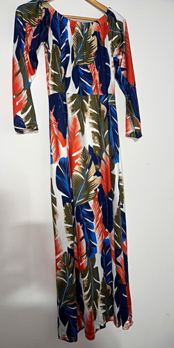Multicolor Floral Lined Maxi Dress Regular Size L 3/4 Sleeve