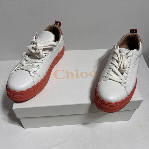 Chloé Low Top Sneakers US 8.5 White/Pink Leather
