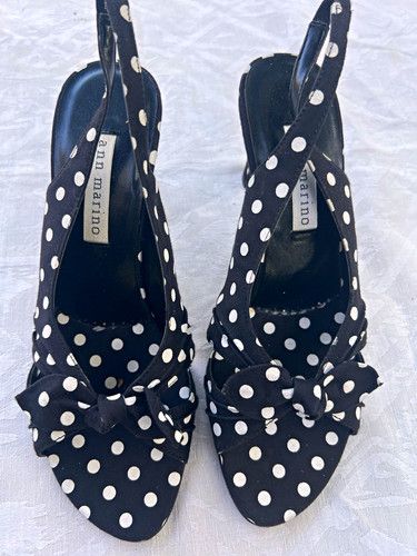 Ann Marino Women’s Black & White Polka Dot Leather Slingback 6M