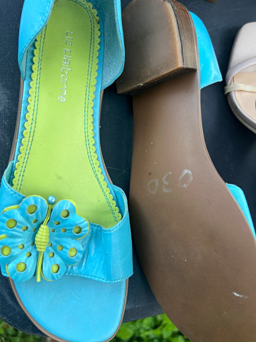 Liz Claiborne Women's Blue/Green Leather Slide Sandals 9