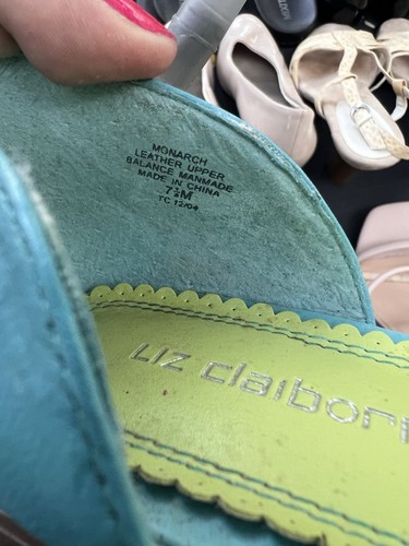Liz Claiborne Women's Blue/Green Leather Slide Sandals 9 - photo 2