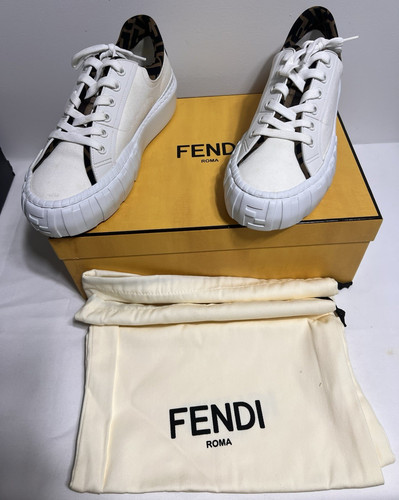 Fendi Roma Men's Low Top Sneakers US 8.5 White Canvas