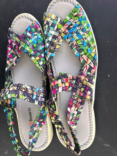 CC Resorts Women's Multicolor/Gray Woven Strappy Sandals US 8