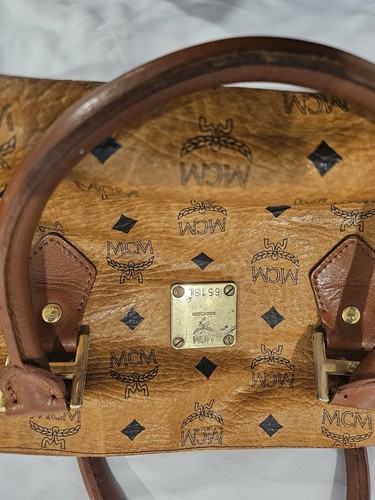 MCM Brown Logo Satchel Top Handle Zip Handbag, Gold Hardware - photo 2
