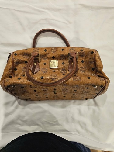 MCM Brown Logo Satchel Top Handle Zip Handbag, Gold Hardware - photo 3