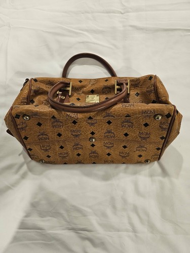 MCM Brown Logo Satchel Top Handle Zip Handbag, Gold Hardware - photo 5