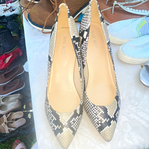 Nine West Women’s Snake Print Leather Block Heel Pumps