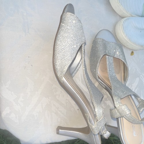 Rrsellaa Women's Silver Glitter Strappy Open Toe Ankle Strap San - photo 2