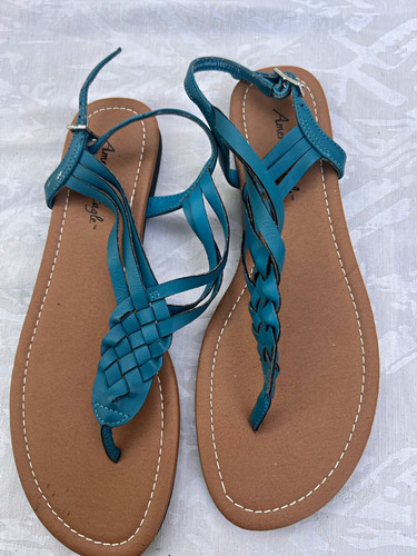 American Eagle Women's Blue Braided Strappy Flat Sandals 7