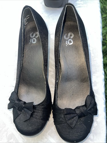 SO Women’s Black Suede Round Toe Slip On Bow Kitten Heel Pump 7. - photo 5