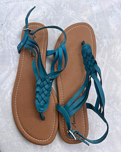 American Eagle Women's Braided Thong Sandals Blue/Brown 7.5