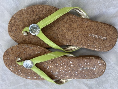 dressbarn Women's Green/Brown Leather Thong Sandals Size 12 - photo 2
