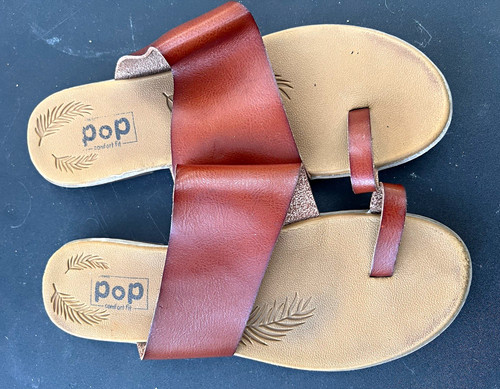 POP Women's Brown/Beige Slide Sandals Slip-On Flat Casual US 9.5