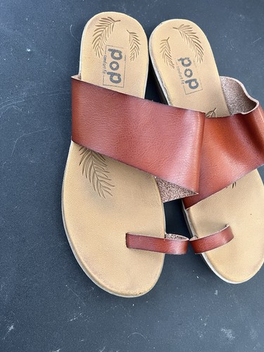 POP Women's Brown/Beige Slide Sandals Slip-On Flat Casual US 9.5 - photo 4