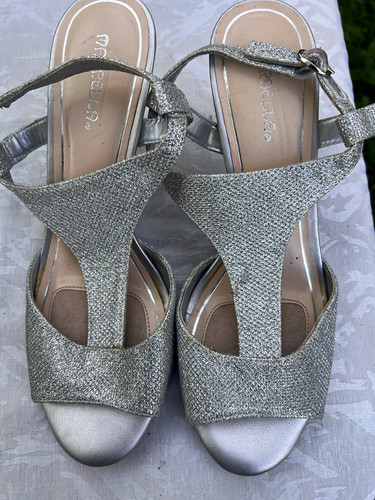 Marcella Women’s Silver Glitter Strappy Stiletto Heels 9.5M