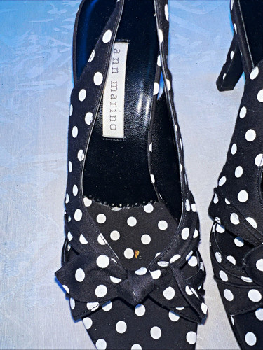 Ann Marino Women’s Black & White Polka Dot Suede Open Toe Slingb
