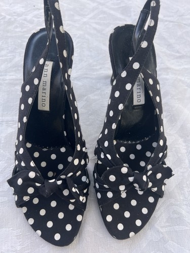 Ann Marino Women’s Black & White Polka Dot Suede Open Toe Slingb - photo 4