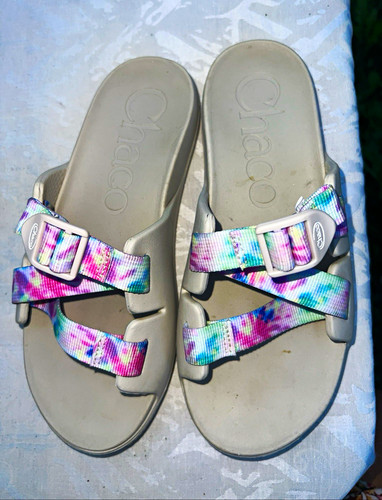 Chaco Women's Gray/Multicolor Tie-Dye Slide Sandals 6.5