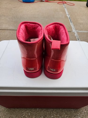 UGG Red Rubber Rain Boots Faux Fur Lined Ankle Pull On US 10 - photo 3