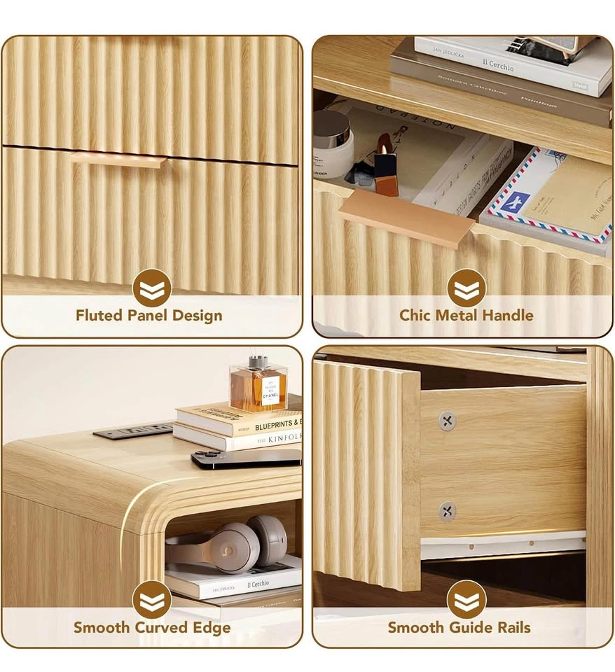 2-Drawer Nightstand with Charging Station, Oak Open Shelf - photo 4