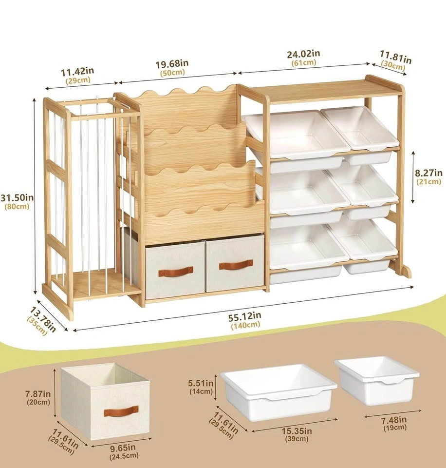 Toy Storage Organizer, Solid Pine Wood, 55.12”Wide, 6 Bins - photo 2