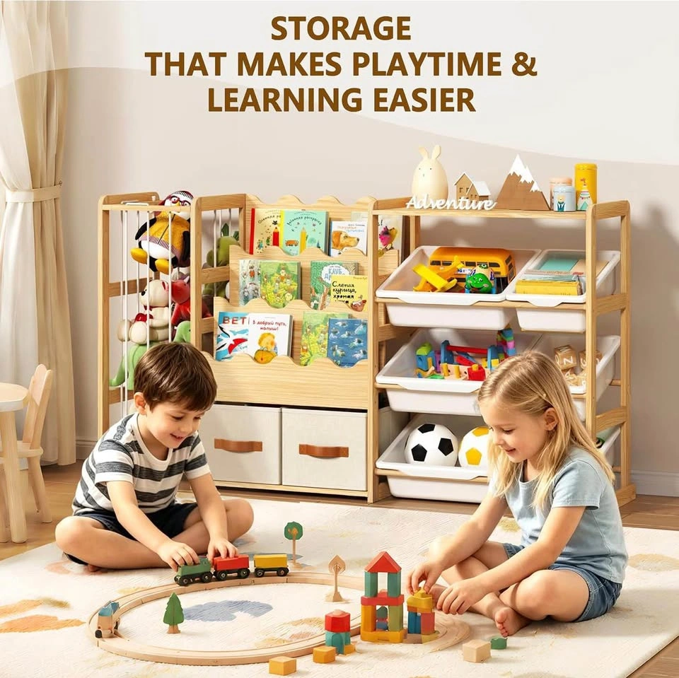 Toy Storage Organizer, Solid Pine Wood, 55.12”Wide, 6 Bins - photo 3