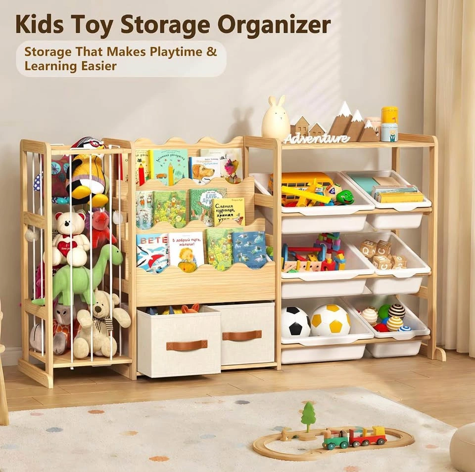 Toy Storage Organizer, Solid Pine Wood, 55.12”Wide, 6 Bins - photo 4
