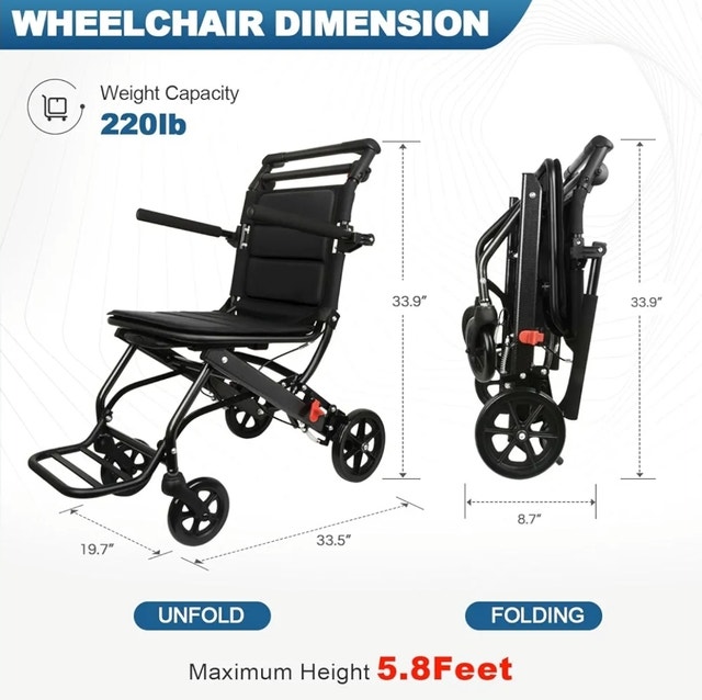 Tripaide Lightweight Folding Transport Travel Wheelchair NEW - photo 4