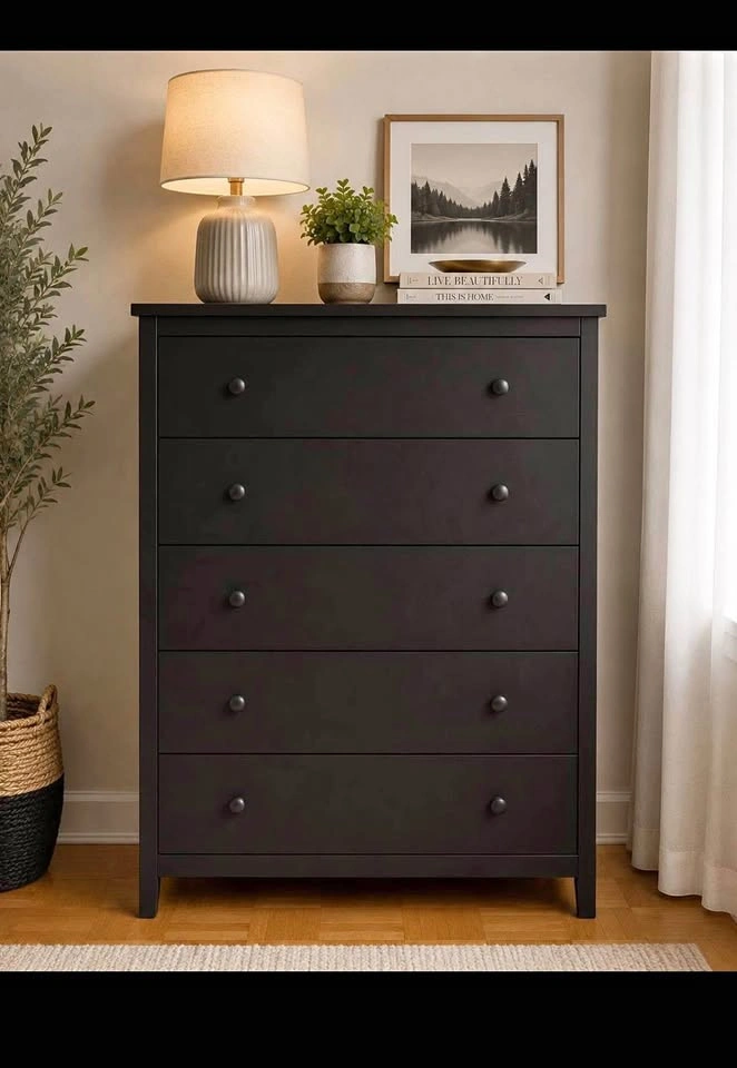 Black 5-Drawer Dresser – Modern & Sturdy