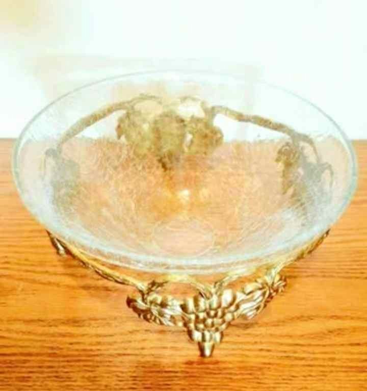 Large Brass & Crackled Glass Vine Bowl Bonboniere