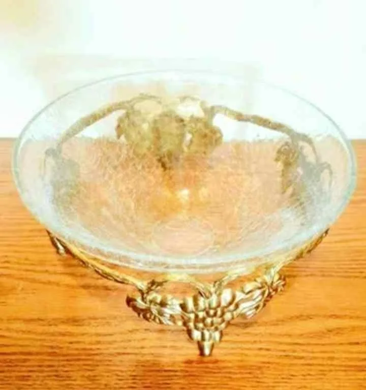 Large Brass & Crackled Glass Bowl Bonboniere thumbnail
