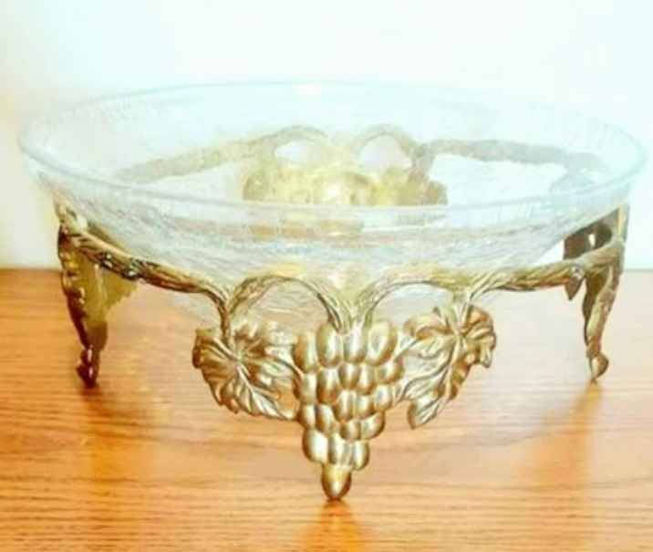 Large Brass & Crackled Glass Vine Bowl Bonboniere - photo 2