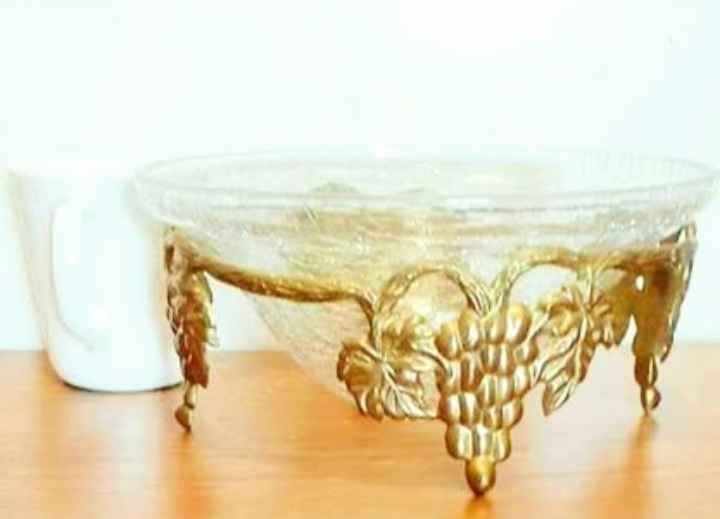 Large Brass & Crackled Glass Vine Bowl Bonboniere - photo 4