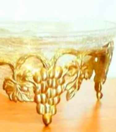 Large Brass & Crackled Glass Vine Bowl Bonboniere - photo 5