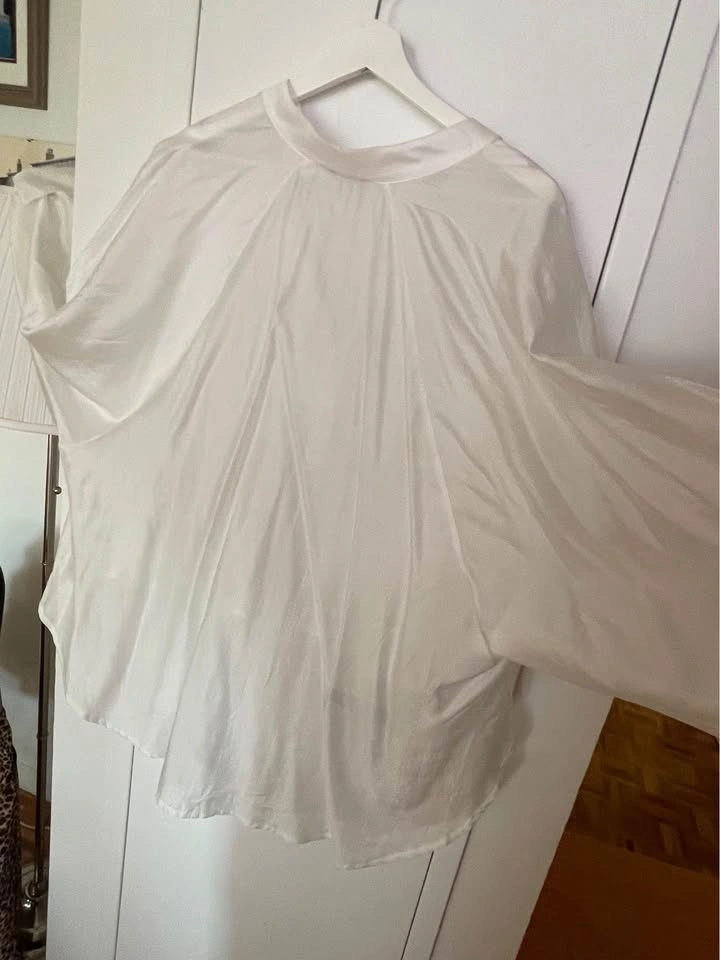 Chic women’s high-low cut, white chiffon blouse - photo 2