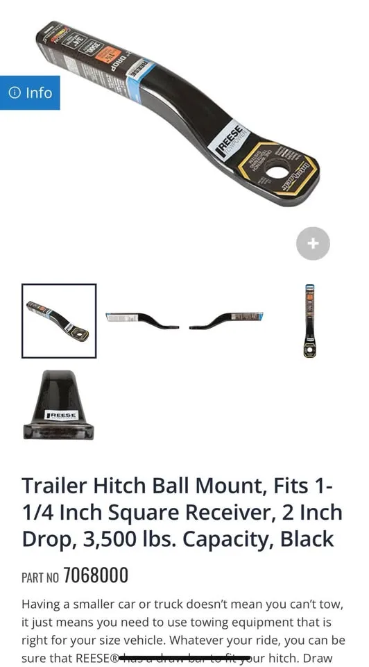 Trailer Hitch    1   1/4" Square Receiver, 2" Drop, 3,500 lbs image indicator(7)