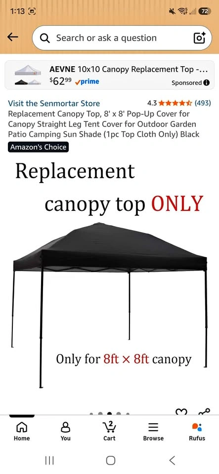 Replacement Canopy Top, 8' x 8'