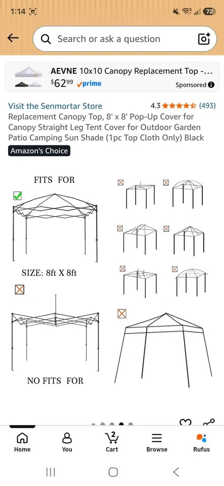 Replacement Canopy Top, 8' x 8' - photo 4