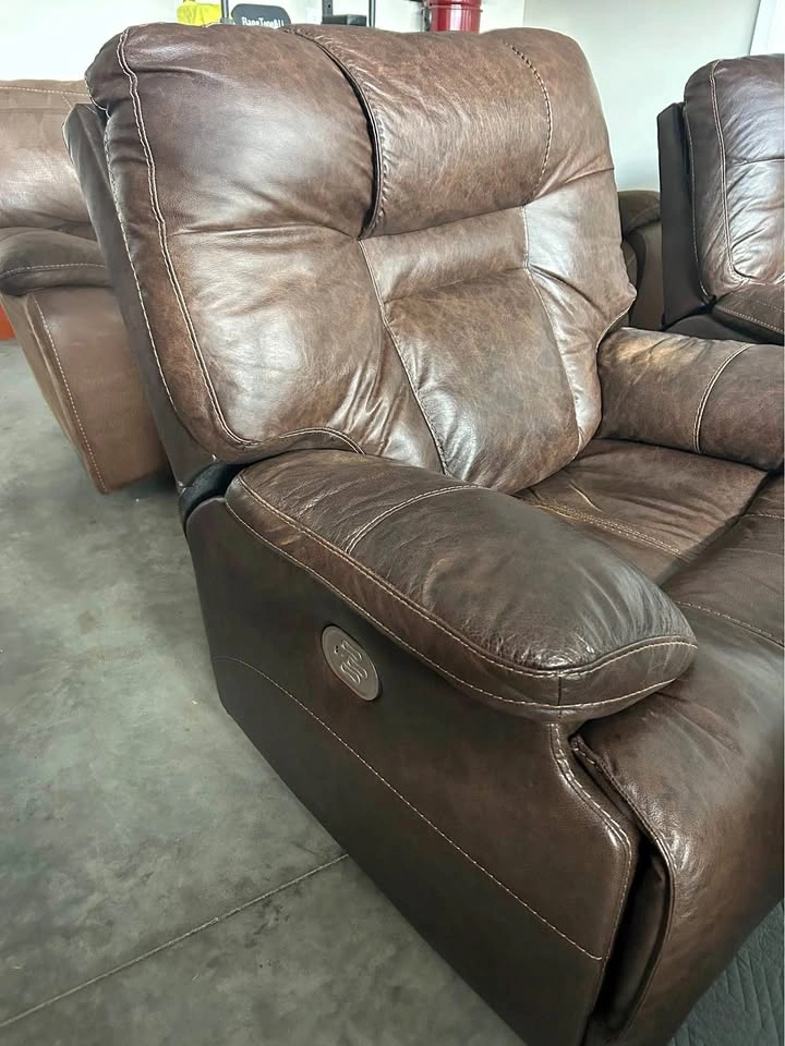 Set of 2 Electric Power Recliner Arm Chairs - Dark Brown Leather
