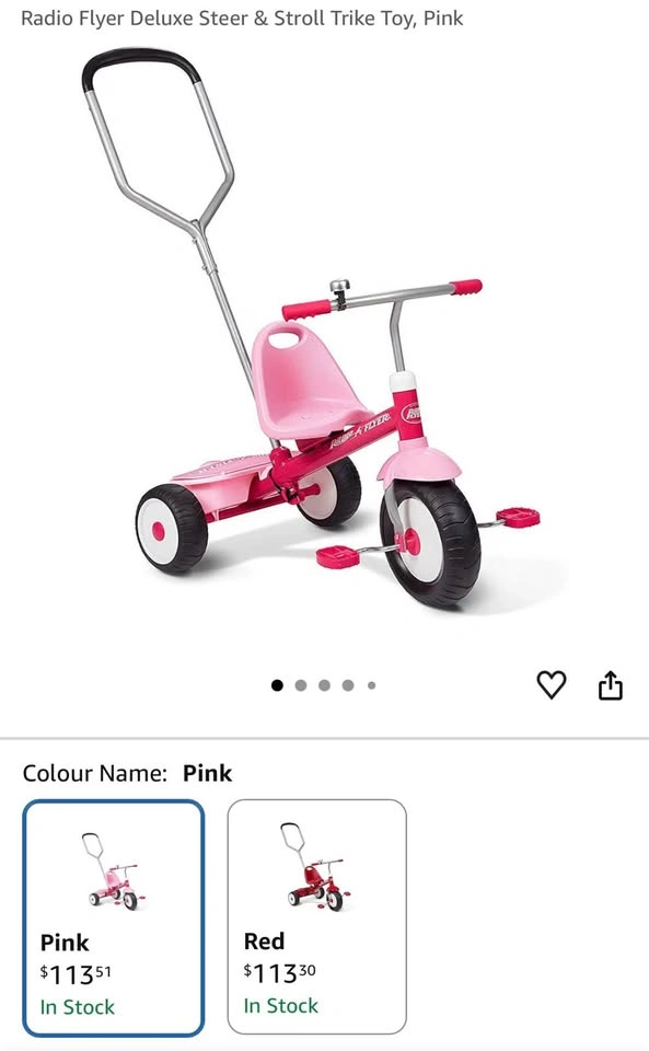 Radio Flyer Deluxe Steer & Stroll Kids Tricycle (Pink) - New - photo 2