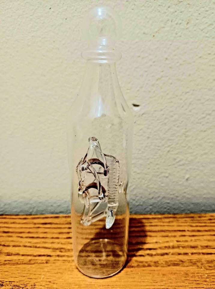 Handmade Cranberry Glass Sailship Inside a Bottle - photo 2