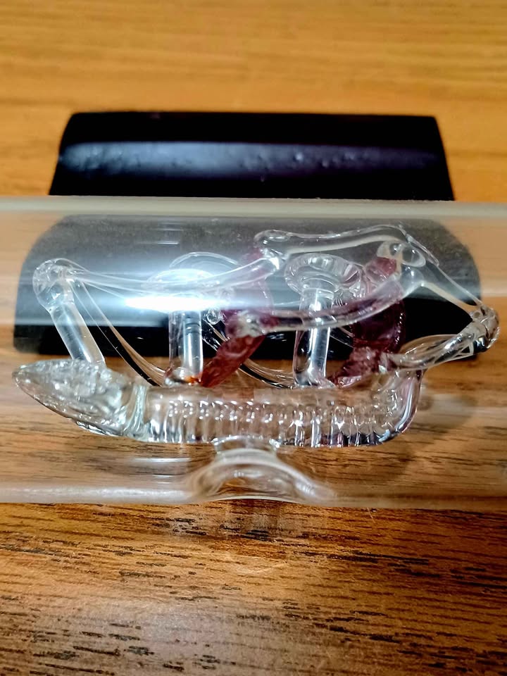 Handmade Cranberry Glass Sailship Inside a Bottle - photo 3