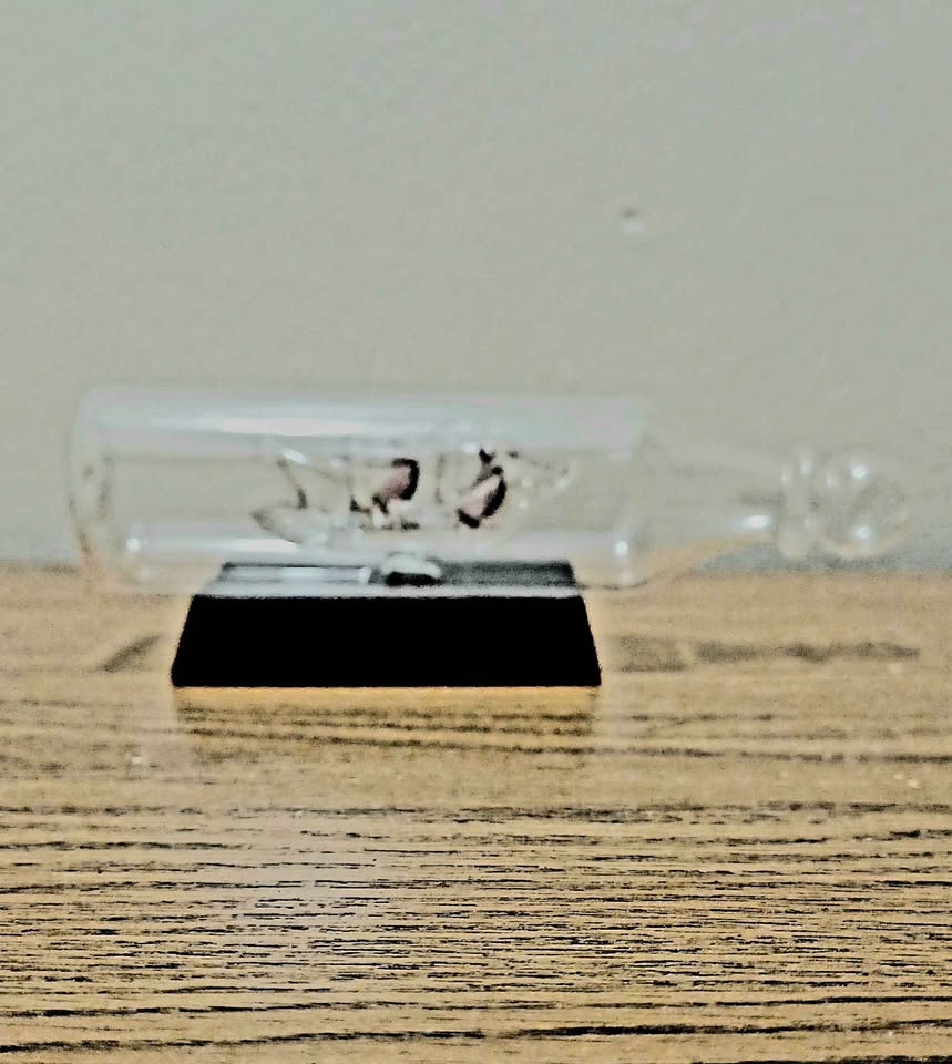 Handmade Cranberry Glass Sailship Inside a Bottle - photo 4