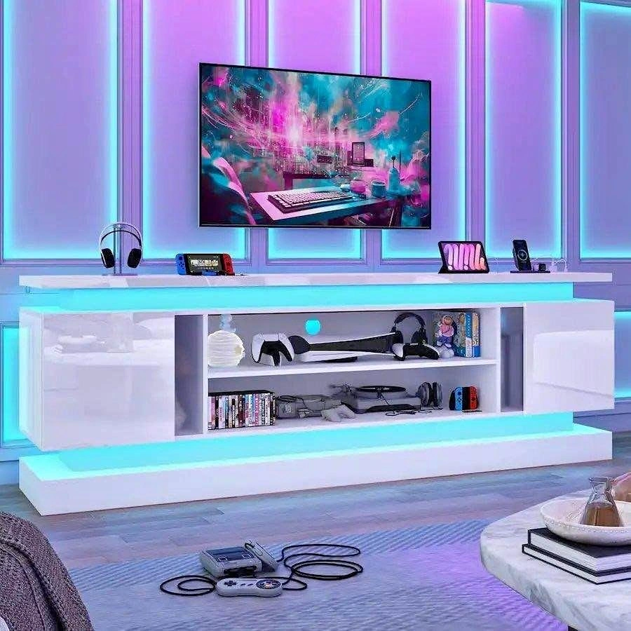 Modern White High Gloss LED TV Stand