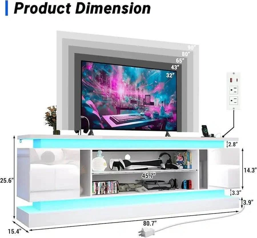 Modern White High Gloss LED TV Stand - photo 2
