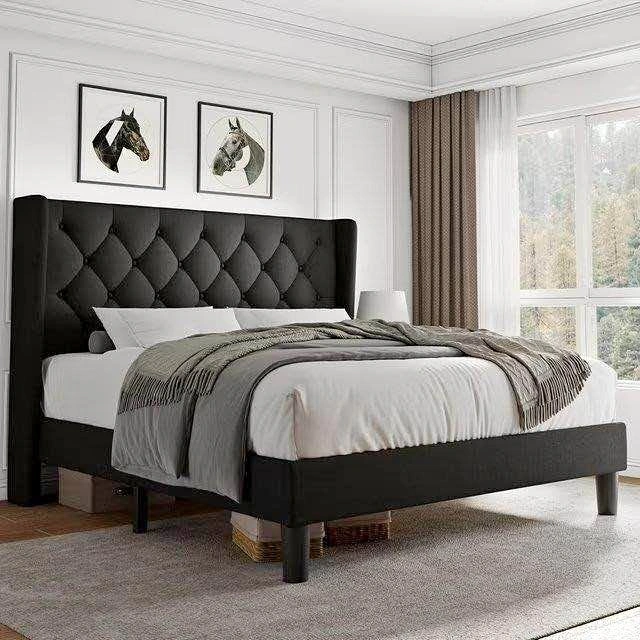 Full Size Black Tufted Wingback Bed Frame