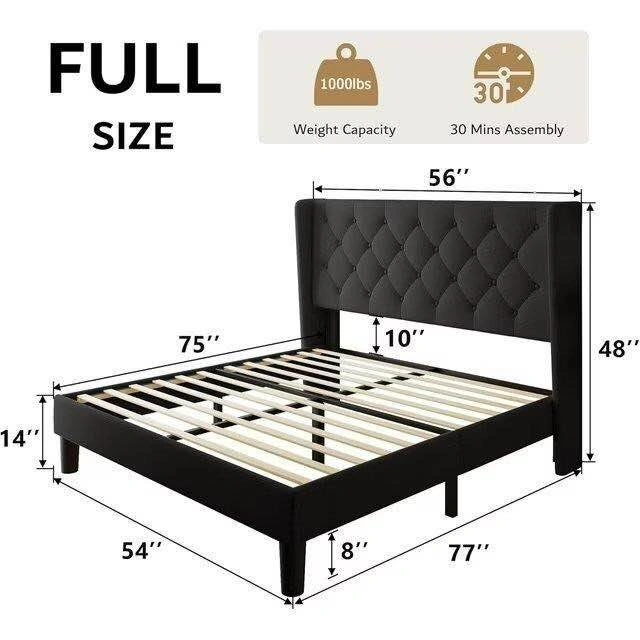 Full Size Black Tufted Wingback Bed Frame - photo 2