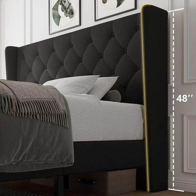 Full Size Black Tufted Wingback Bed Frame - photo 3